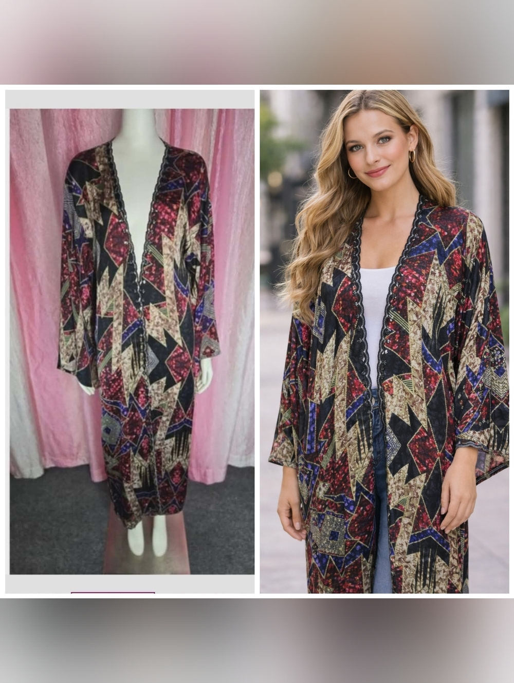 Suki So Artsy Colorful Sequin Greek Goddess Kimono Robe One Size